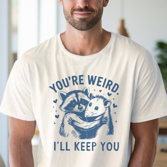 Weird But Ill Keep You Raccoon Opossum Hug Tee Animal Shirt - Picture 4 of 6